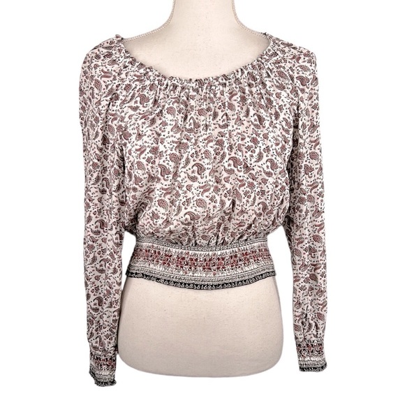 H&M White Floral Boho Long Sleeve Flowy Top Size 2 Small - Picture 1 of 7